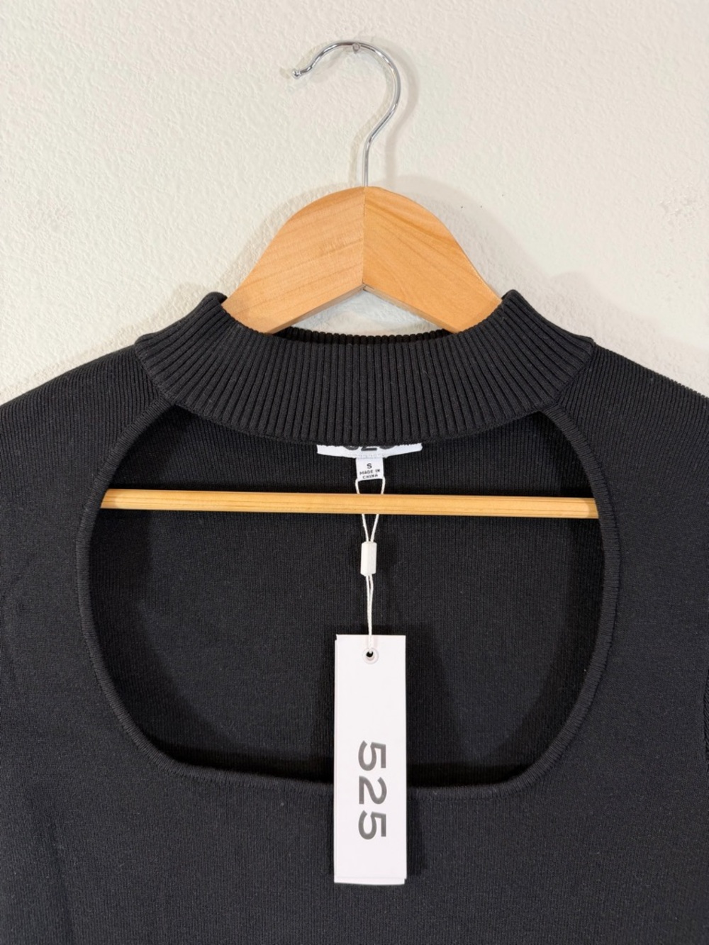 525 America Black Cutout Midi Dress Size S Mock Neck Ribbed Knit Minimalist - Picture 4 of 10